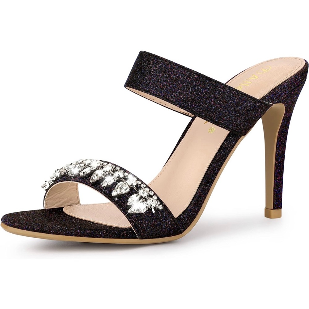 Allegra K Women's Glitter Rhinestone Stiletto Heels Sandals Sz 9